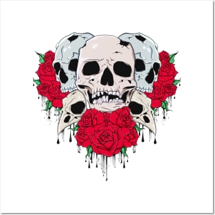 Dripping skulls and roses Posters and Art